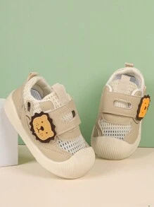 1pair New Unisex Neutral Design Classic Sneakers, Cute Comfortable Cartoon Animal Detail, High-End Wrapped Toe Cap Design Stable Infant & Toddler Shoes, Slip-Resistant Flexible Sole Breathable Sports Shoes For Baby Girls, Suitable For Daily Commute And Campus Style Students (Note: Mesh Upper)