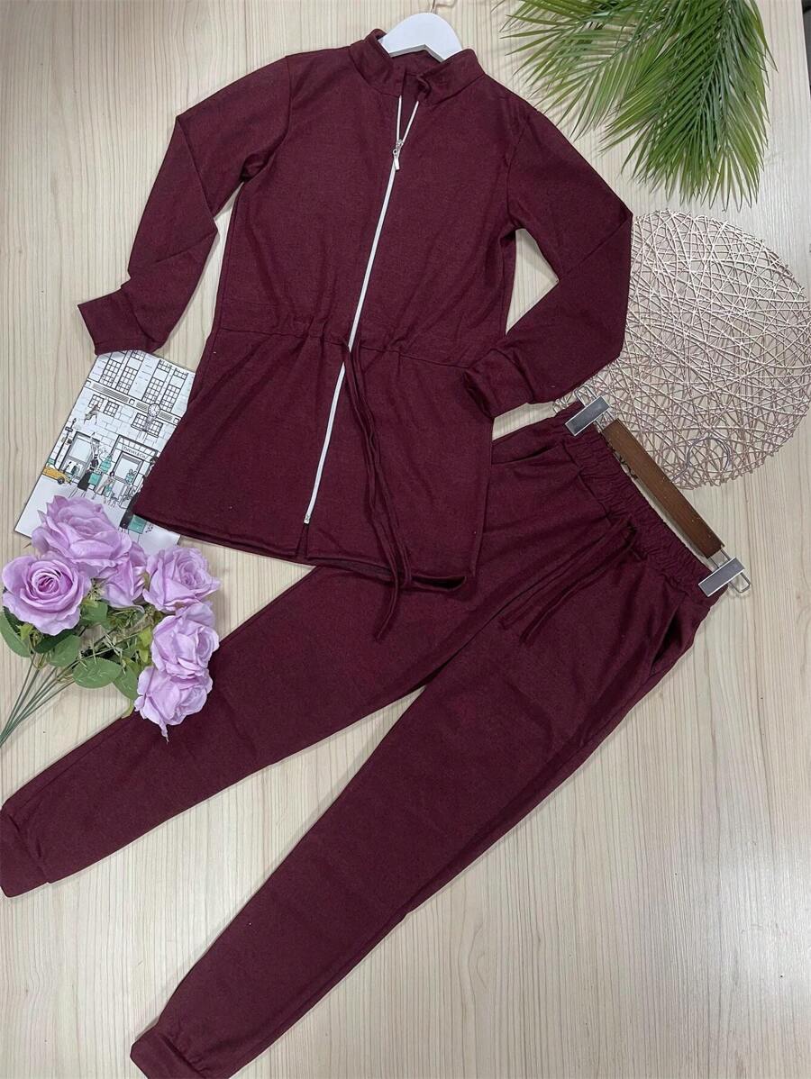 Women Two-Piece Outfits - 酒紅色 - 查看 1