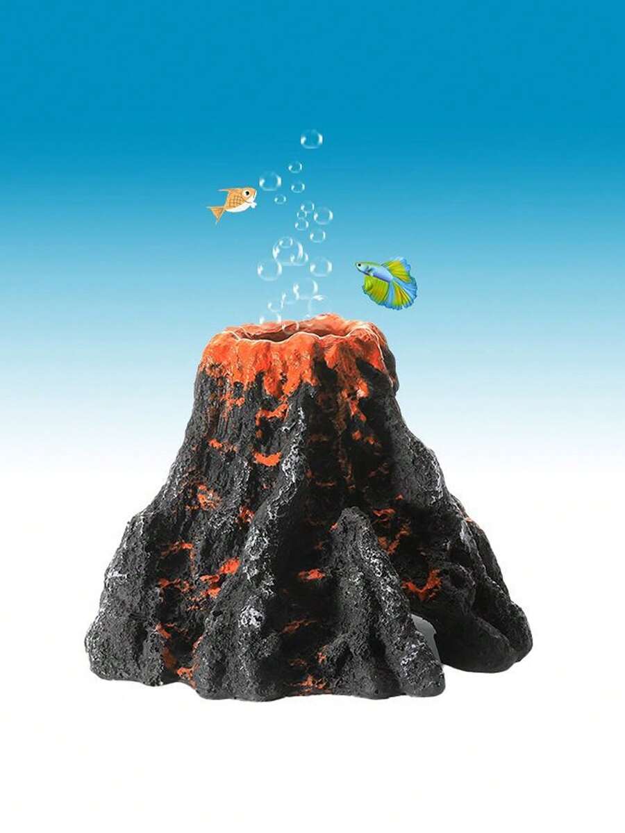 樹脂假火山魚缸裝飾，包括氣泵套裝，易於安裝，適用於水族箱造景