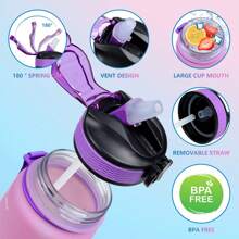 1pc 1L Leak-Proof Design Motivational Water Bottle With Time Markings Fitness Drinking Bottle With Straw Portable Sports Drink Water Bottles For Travel Outdoor Sports - Capacity - View 8