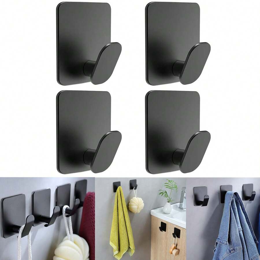 浴室毛巾掛鉤，4入組自粘式不銹鋼牆面掛鉤，多功能掛鉤，適用於掛衣服，帽子，褲子，淋浴球，浴袍，袋子和鑰匙 - 彩色 - 查看 1
