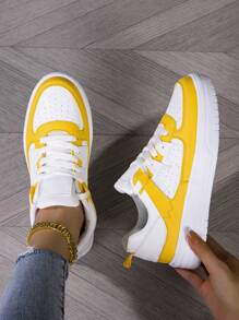 女性新款多用途、舒適、透氣、防滑的跑步鞋、運動鞋、休閒鞋 - 白黃 - 查看 3