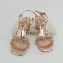 Sandalias de tacón alto grueso con rhinestones, estilo romano, cómodas para fiesta/vacaciones, ideales para fiestas y clubes, de moda para mujer - Champán - Ver 3