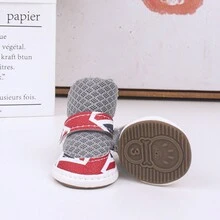 1套4入寵物透氣網眼印花涼鞋，耐磨耐污且適用於戶外活動 - 綠色 - 查看 6