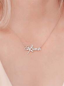Customized Name Necklace For Women, Simple Personalized Hairdresser Necklace With Delicate And Stylish Scissor & Comb Pendant, Punk Stainless Steel Handmade Letter Necklace With Name Plate Pendant, Ideal For Family Party Jewelry Gift To Hairdresser - Silver-mV Boli - View 2