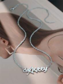 Customized Name Necklace For Women, Simple Personalized Hairdresser Necklace With Delicate And Stylish Scissor & Comb Pendant, Punk Stainless Steel Handmade Letter Necklace With Name Plate Pendant, Ideal For Family Party Jewelry Gift To Hairdresser - Silver-mV Boli - View 5