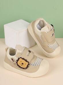 1pair New Unisex Neutral Design Classic Sneakers, Cute Comfortable Cartoon Animal Detail, High-End Wrapped Toe Cap Design Stable Infant & Toddler Shoes, Slip-Resistant Flexible Sole Breathable Sports Shoes For Baby Girls, Suitable For Daily Commute And Campus Style Students (Note: Mesh Upper)