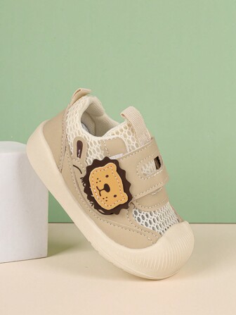 1pair New Unisex Neutral Design Classic Sneakers, Cute Comfortable Cartoon Animal Detail, High-End Wrapped Toe Cap Design Stable Infant & Toddler Shoes, Slip-Resistant Flexible Sole Breathable Sports Shoes For Baby Girls, Suitable For Daily Commute And Campus Style Students (Note: Mesh Upper)