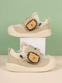 1pair New Unisex Neutral Design Classic Sneakers, Cute Comfortable Cartoon Animal Detail, High-End Wrapped Toe Cap Design Stable Infant & Toddler Shoes, Slip-Resistant Flexible Sole Breathable Sports Shoes For Baby Girls, Suitable For Daily Commute And Campus Style Students (Note: Mesh Upper)