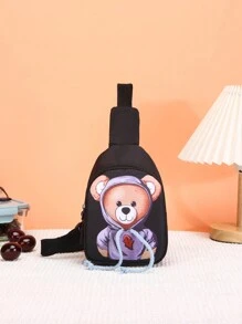 兒童時尚多用途腰包，熊紋飾 - 黑色 - 查看 1