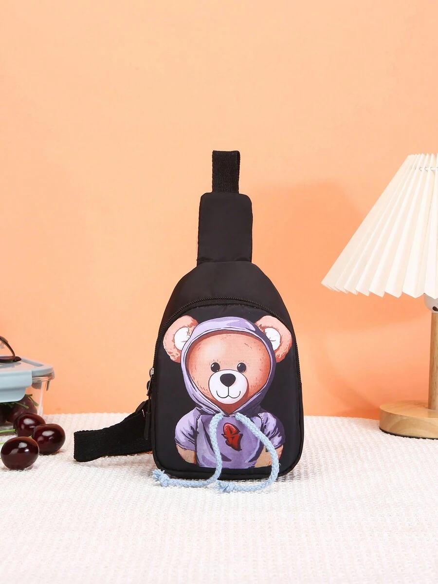 兒童時尚多用途腰包，熊紋飾 - 黑色 - 查看 1