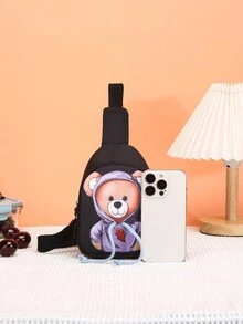 兒童時尚多用途腰包，熊紋飾 - 黑色 - 查看 3