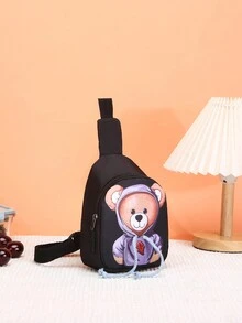 兒童時尚多用途腰包，熊紋飾 - 黑色 - 查看 4