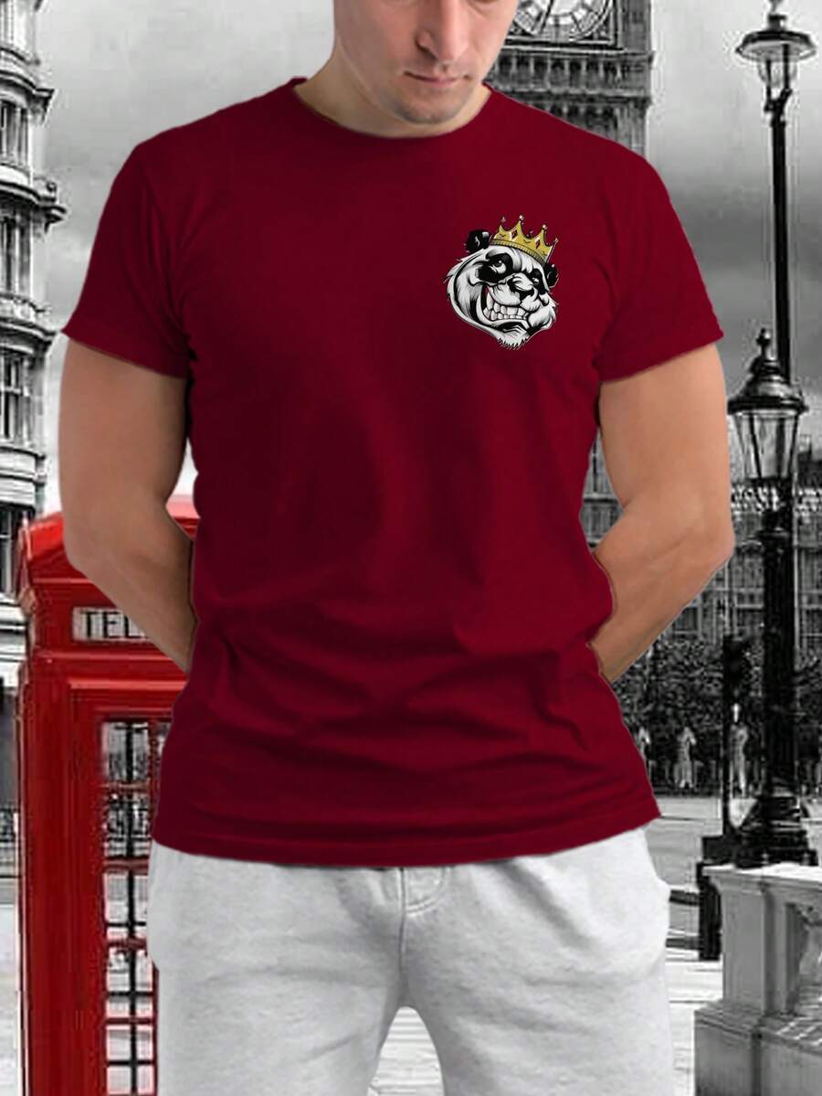 Men T-Shirts - 酒紅色 - 查看 1