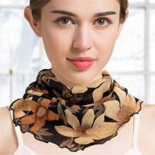 1入薄花卉印花網狀吊帶式防曬透氣多功能圍巾，女性適用，可當作圍巾、頭帶或優雅臉部罩 - 彩色 - 查看 19