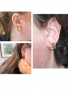 kittyouth 1 đôi khuyên tai hình vuông hình học mạ vàng đồng, phong cách cá tính, dành cho nữ, phụ kiện tai nghe phong cách đường phố hip-hop. - màu đen - Xem 3