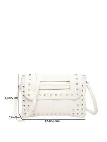 1 chiếc Ví cầm tay phong bì giả da màu trắng có đinh tán, Túi đeo vai & đeo chéo thời trang dành cho nữ, thích hợp để sử dụng hàng ngày, hẹn hò, quà tặng - trắng - Xem 5