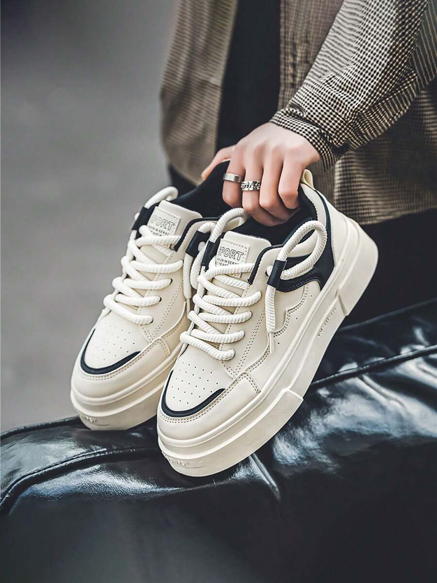 Zapatos de plataforma de doble suela para hombre, zapatillas casuales con suela gruesa y estilo elegante - Blanco y Negro - Ver 1