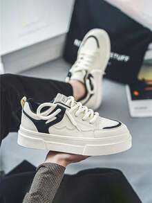 Zapatos de plataforma de doble suela para hombre, zapatillas casuales con suela gruesa y estilo elegante - Blanco y Negro - Ver 2