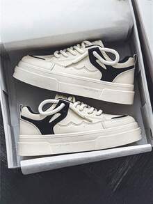Zapatos de plataforma de doble suela para hombre, zapatillas casuales con suela gruesa y estilo elegante - Blanco y Negro - Ver 4