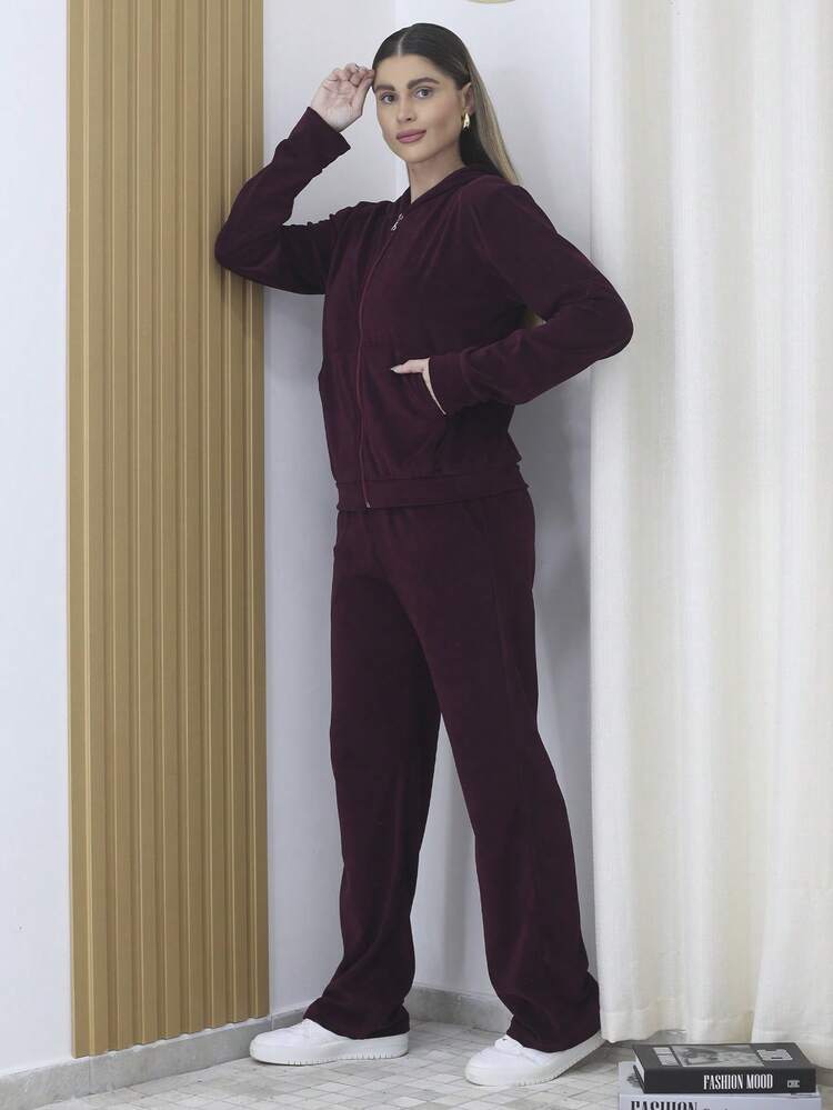 Women Two-Piece Outfits - Burgundy - View 3