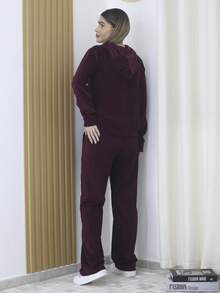 Women Two-Piece Outfits - Burgundy - View 2