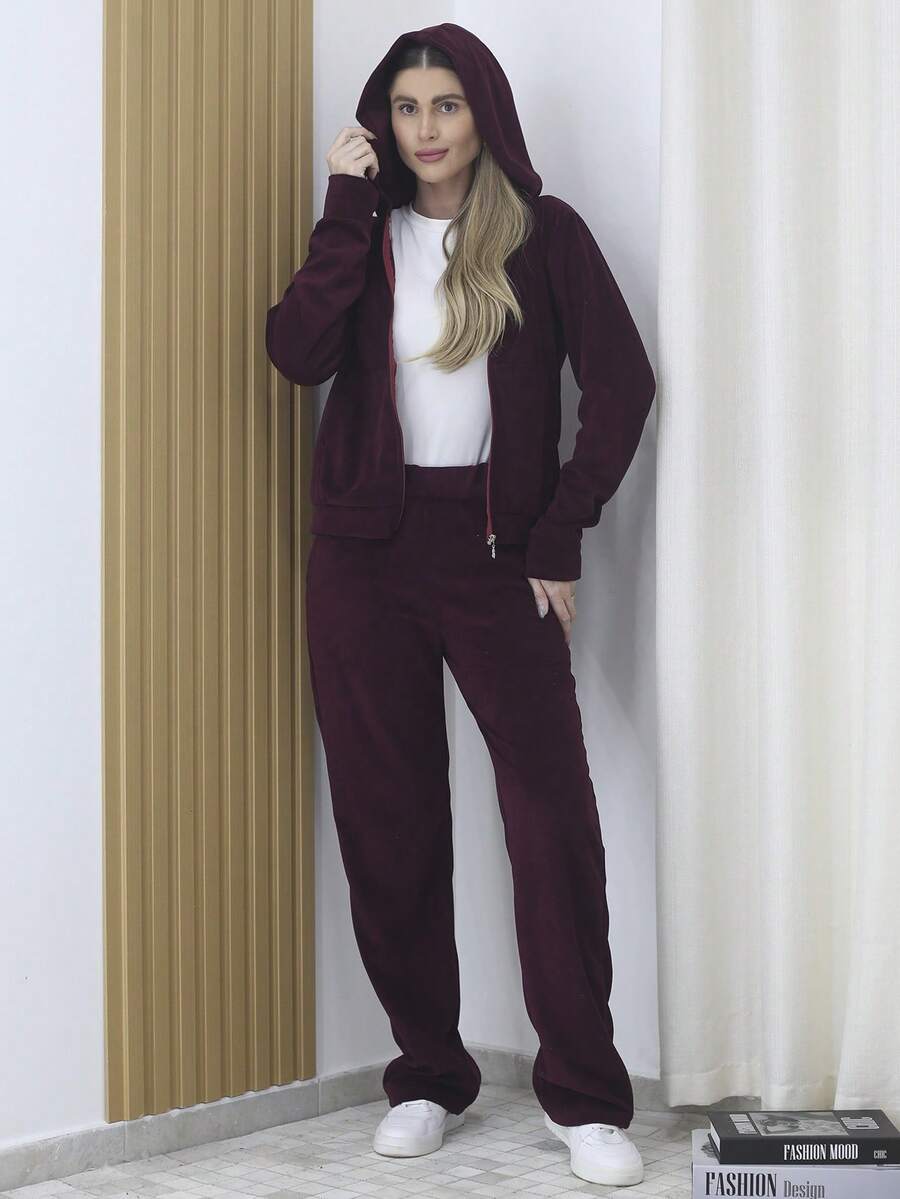 Women Two-Piece Outfits - Burgundy - View 1