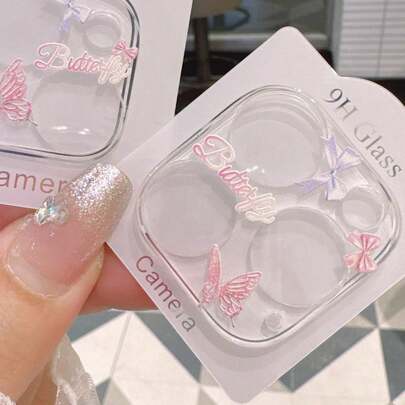 兼容 12/13/15Pro Max/14 全覆盖卡通相机钢化玻璃屏幕保护膜生日、家人、朋友礼物镜头保护膜、手机配件防水防震防摔防摔防刮防指纹