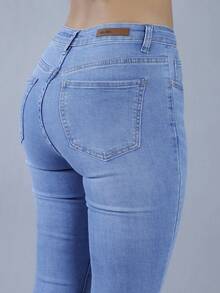 FINTI Jeans ajustados de talle alto y bolsillos. Pantalones skinny para mujer, vístete cómoda y con estilo - Azul lavado medio - Ver 7