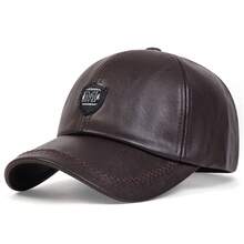 1pc Men PU Leather Baseball Cap Outdoor Adjustable Warm Casual Hat, Suitable For Autumn And Winter Travel, Beach, And Parties - Multicolor - View 4