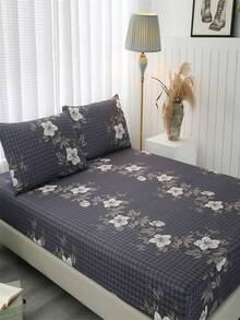 3pcs Polyester Brushed Fabric Bedding Set With Plant Print Including 1 Fitted Sheet And 2 Pillowcases (Pillow Cores Not Included) - Elegant Style - View 5