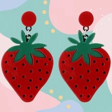 2入組創意草莓耳環套裝，可愛又可人的水果風格耳環 - 草莓 - 查看 6