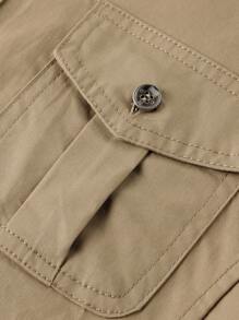 LEDUNTINO [春夏] 男士时尚纽扣休闲户外衬衫 纯绿色 运动 工装 男友礼物 男士长袖春秋衬衫 口袋 翻领衬衫 春秋上衣 - 卡其色 - 查看 6