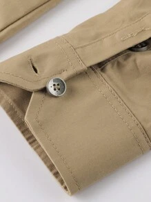 LEDUNTINO [春夏] 男士时尚纽扣休闲户外衬衫 纯绿色 运动 工装 男友礼物 男士长袖春秋衬衫 口袋 翻领衬衫 春秋上衣 - 卡其色 - 查看 8