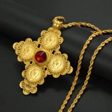 1pc Big Cross Pendants Necklaces Women Men Gold Color Jewelry Africa Coin Cross/Eritrea Habesha Necklace