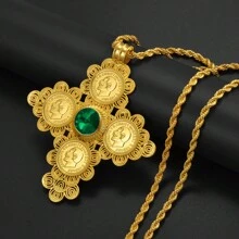 1pc Big Cross Pendants Necklaces Women Men Gold Color Jewelry Africa Coin Cross/Eritrea Habesha Necklace