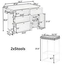 MISSUNNY  Farmhouse Kitchen Island Set With Drop Leaf And 2 Seatings,Dining Table Set With Storage Cabinet,  Drawers And Towel Rack, Black+Rustic Brown