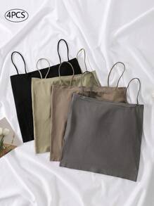 4 件套女士日常吊带背心，带衬垫胸罩，无袖汗衫上衣，健身 - 彩色 - 查看 1