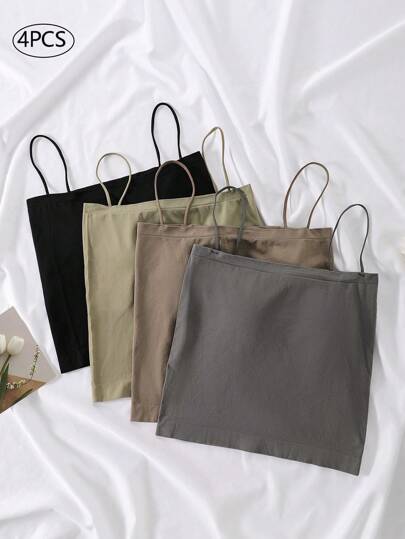 4 件套女士日常吊带背心，带衬垫胸罩，无袖汗衫上衣，健身