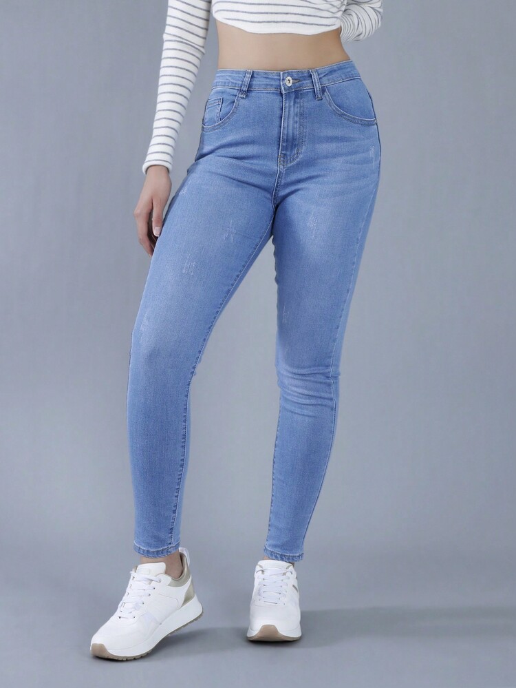 FINTI Skinny Jeans With High Waist And Pockets. Skinny Pants For Women, Dress Comfortably And With Style - Rửa trung bình - Xem 5