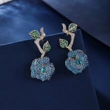 1對時尚奢華立體玫瑰造型鑽石耳環，適用於女士參加派對和場合，搭配晚禮服更是完美 - 花耳環 - 查看 10