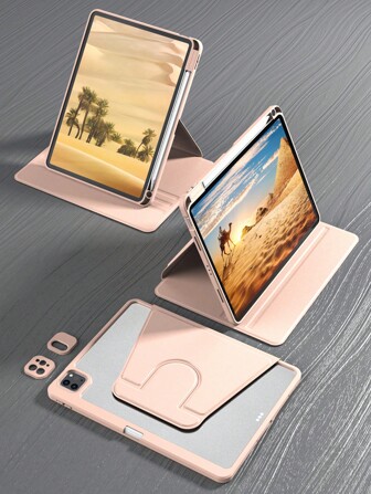 Apple 360 Rotating IPad Case Back Cover Shockproof High Anti-Pressure And Scratch Resistant, With Sleep And Wake-Up, Function Compatible With Built-In Pencil Holder And Flexible Viewing Angle-Pink