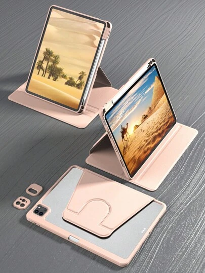 360° Rotating IPad Protective Case Backcover, Shock-Proof, High Compression Resistance, Scratch-Resistant, Support Sleep/Wake Function, Compatible With Built-In Apple Pencil Slot, Adjustable Viewing Angle - Pink