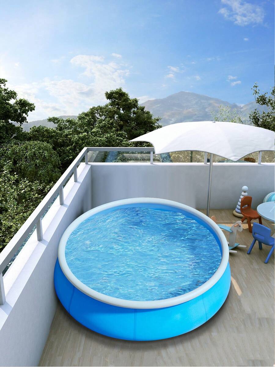 1pc 118*29in Round Inflatable Swimming Pool, 3m Inflatable Ring Pool, Top Ring Inflatable For Filling Water, With Mesh Fabric For Durability, Thickened Family Outdoor Garden Swimming Pool, Inflatable Pool For Fun