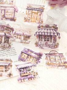 CANDY POETRY 1pack40pcs Retro Cabin Theme Scrapbooking Sticker For DIY Decoration, Festival Gift, Personalized School Stationery Material - Purple - View 3