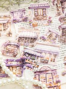 CANDY POETRY 1pack40pcs Retro Cabin Theme Scrapbooking Sticker For DIY Decoration, Festival Gift, Personalized School Stationery Material - Purple - View 2