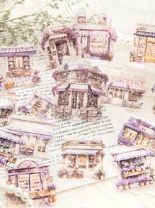 CANDY POETRY 1pack40pcs Retro Cabin Theme Scrapbooking Sticker For DIY Decoration, Festival Gift, Personalized School Stationery Material - Purple - View 1