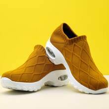 女士棕色菱形图案针织休闲便鞋，透气舞鞋 - 棕色 - 查看 4