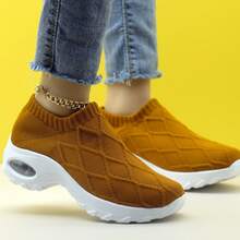 女士棕色菱形图案针织休闲便鞋，透气舞鞋 - 棕色 - 查看 1