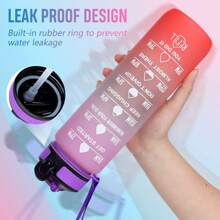 1pc 1L Leak-Proof Design Motivational Water Bottle With Time Markings Fitness Drinking Bottle With Straw Portable Sports Drink Water Bottles For Travel Outdoor Sports - Capacity - View 2